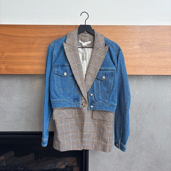 NWT VERONICA BEARD Keaton Plaid Denim Combo Dickey Jacket, Size S - Picture 6 of 16